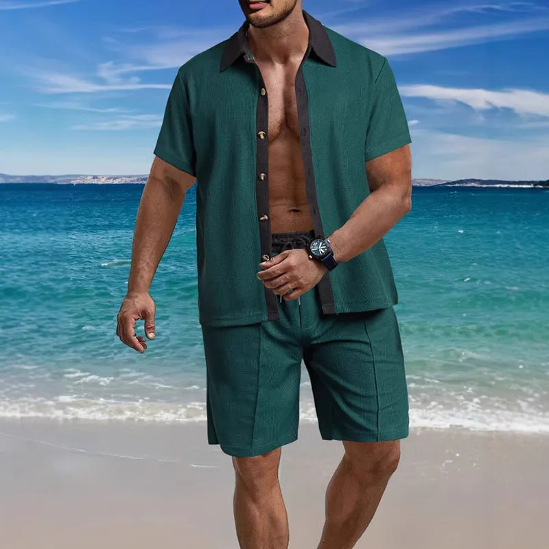 Men's Waffle Short Sleeve Shorts Beach Two-Piece Set 08753632X sold by Manly product image thumbnail 5
