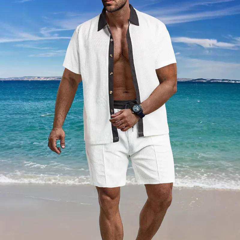 Men's Waffle Short Sleeve Shorts Beach Two-Piece Set 08753632X sold by Manly product image thumbnail 3