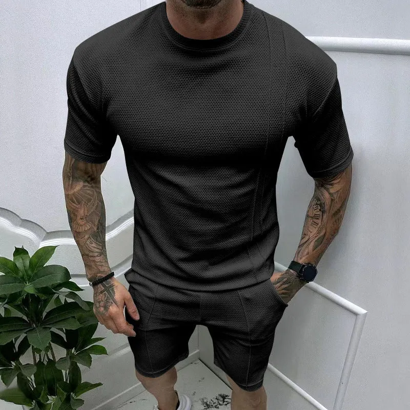 Men's Solid Color Shorts, Short-sleeved Sports Two-piece Set 32600465X sold by Manly product image thumbnail 4