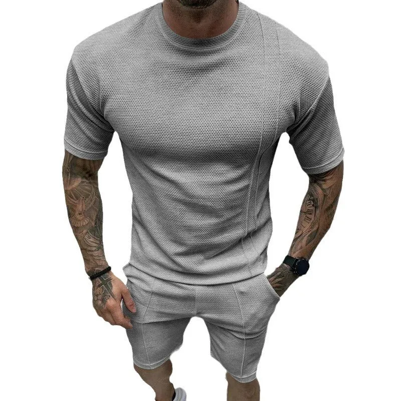 Men's Solid Color Shorts, Short-sleeved Sports Two-piece Set 32600465X sold by Manly