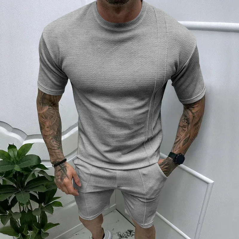 Men's Solid Color Shorts, Short-sleeved Sports Two-piece Set 32600465X sold by Manly product image thumbnail 2