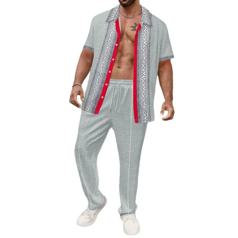 Men's Printed Short Sleeve Waffle Trousers Two-Piece Set 50989324X sold by Manly