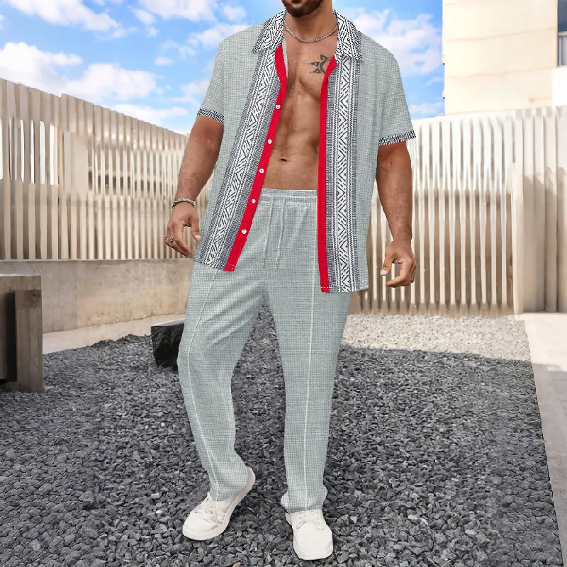 Men's Printed Short Sleeve Waffle Trousers Two-Piece Set 50989324X sold by Manly product image thumbnail 2