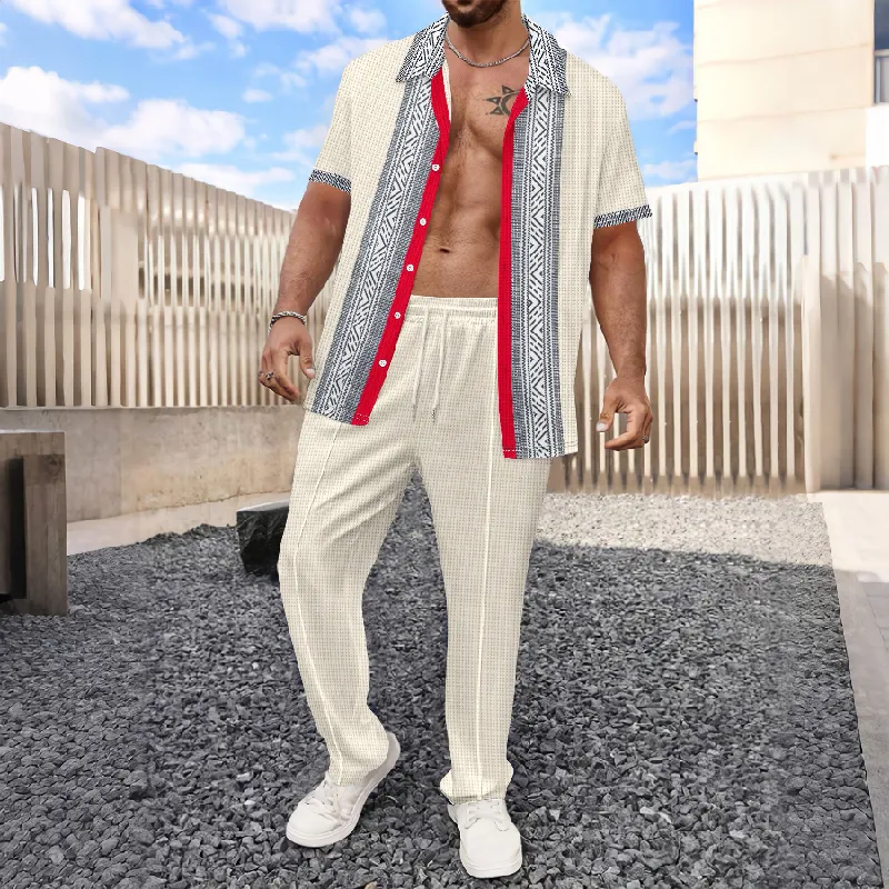 Men's Printed Short Sleeve Waffle Trousers Two-Piece Set 50989324X sold by Manly product image thumbnail 4