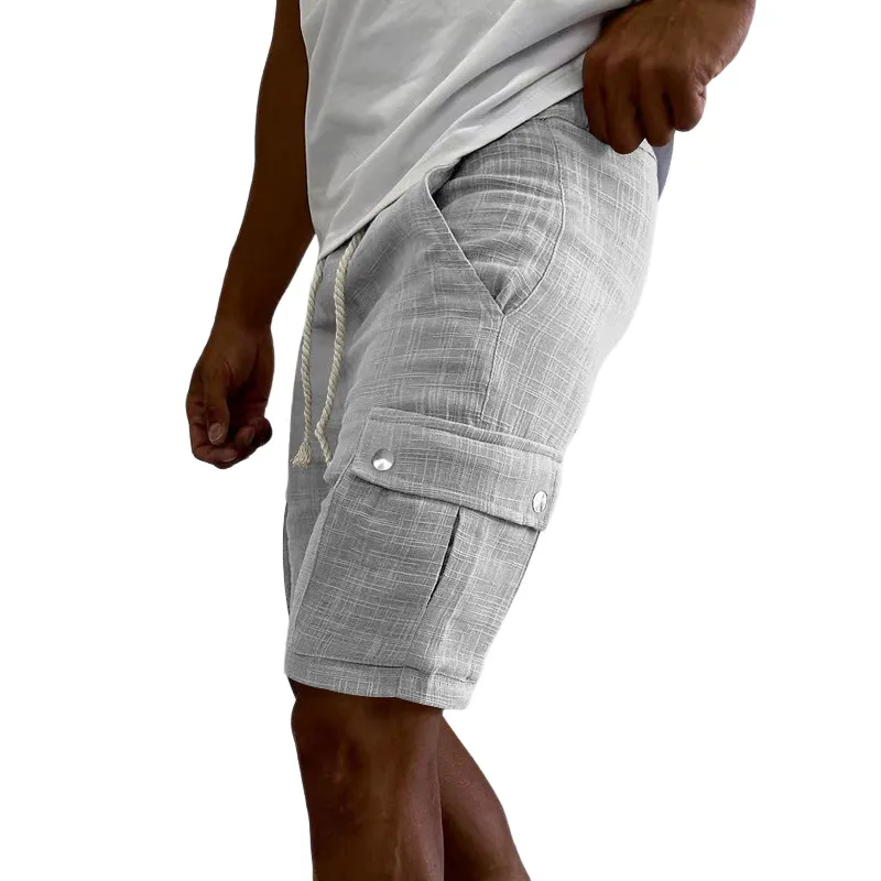 Men's Cotton and Linen Solid Color Beach Shorts 10077179X sold by Manly