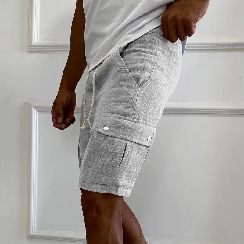 Men's Cotton and Linen Solid Color Beach Shorts 10077179X sold by Manly product image thumbnail 3