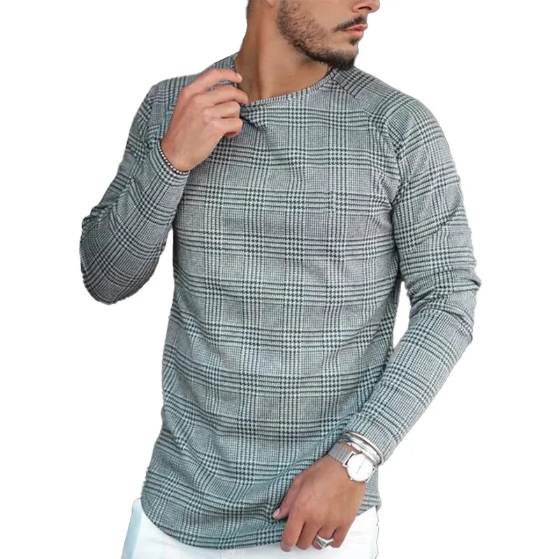 Men's Check Printed Round Neck Long Sleeve T-Shirt 03861033X sold by Manly