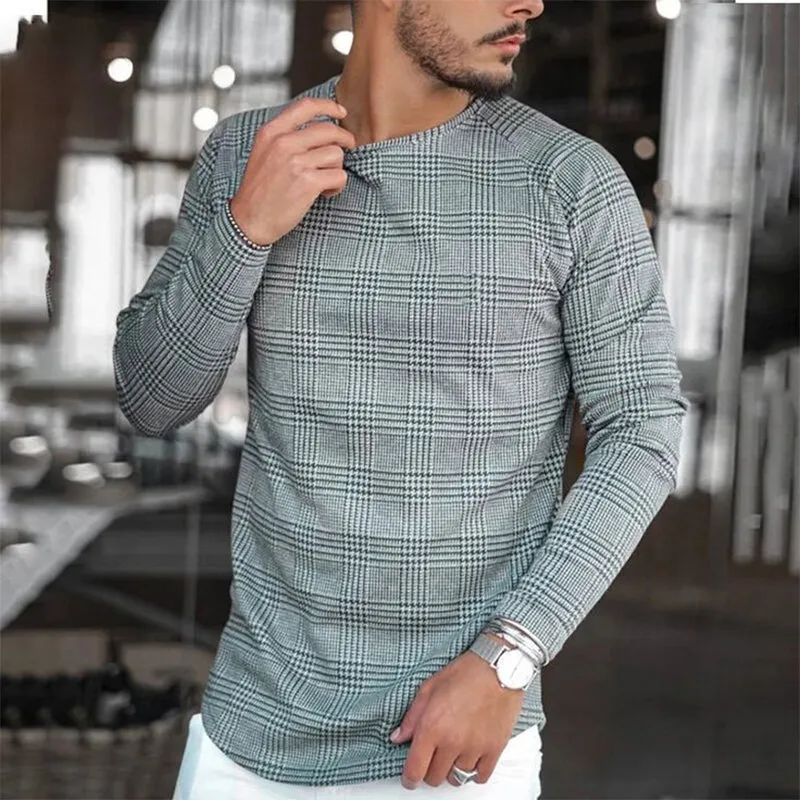 Men's Check Printed Round Neck Long Sleeve T-Shirt 03861033X sold by Manly product image thumbnail 2