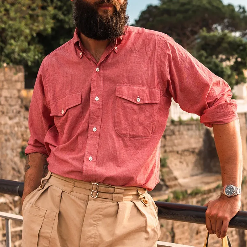 Men's Cotton and Linen Solid Color Lapel Long Sleeve Shirt 60211864X sold by Manly product image thumbnail 2