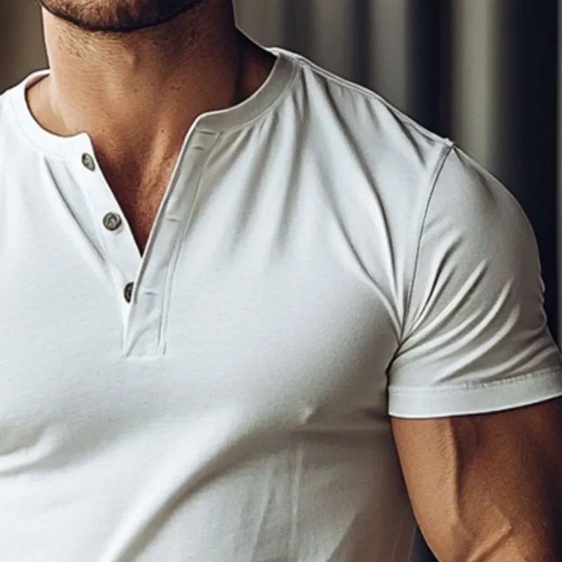 Men's Vintage Casual Solid Color Cotton Henley Neck Short Sleeve T-Shirt 89173718TO sold by Manly product image thumbnail 3