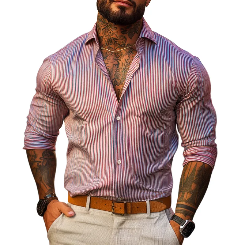 Men's Retro Casual Satin Printed Lapel Long Sleeve Shirt 08801184TO sold by Manly