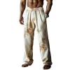 Men's Retro Casual Linen Print Beach Drawstring Straight Pants 51452491TO sold by Manly