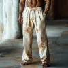 Men's Retro Casual Linen Print Beach Drawstring Straight Pants 51452491TO sold by Manly