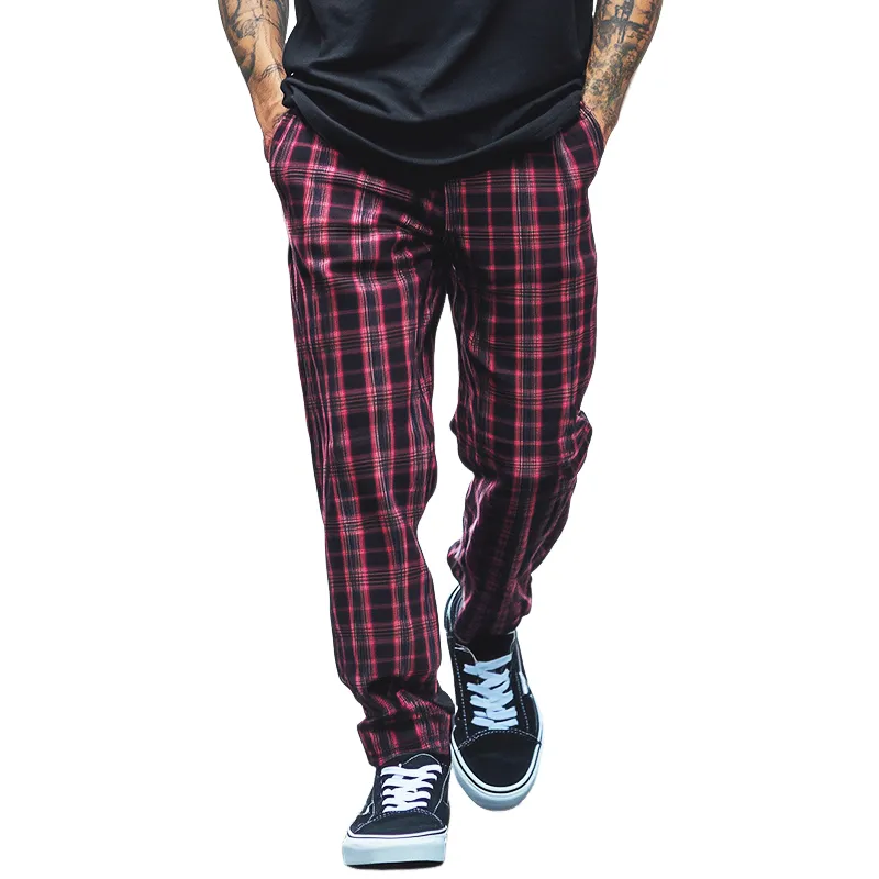 Men's Retro Casual Plaid Print Drawstring Straight Pants 81504195TO sold by Manly
