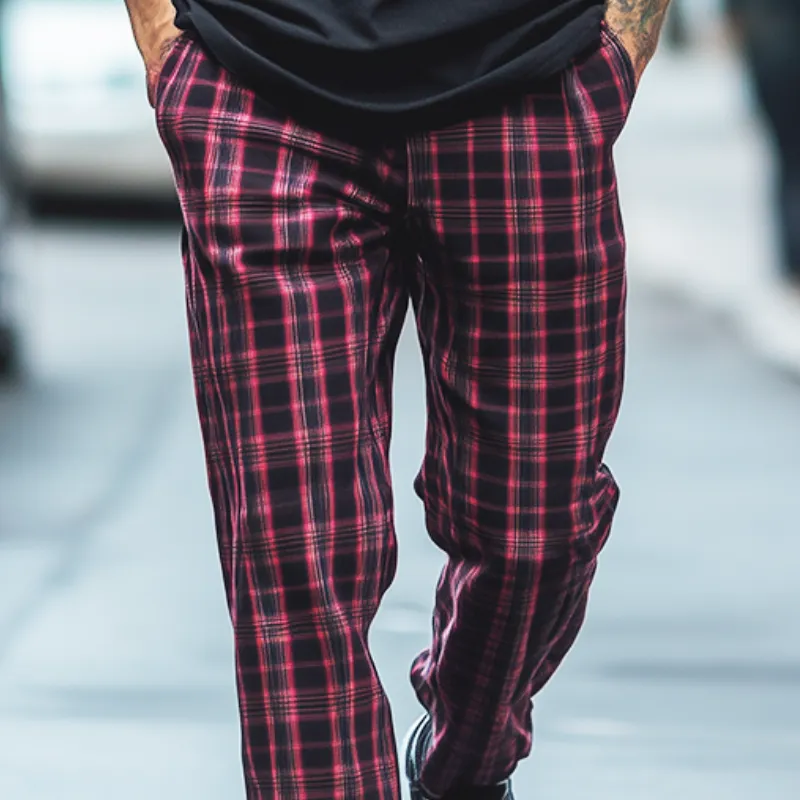 Men's Retro Casual Plaid Print Drawstring Straight Pants 81504195TO sold by Manly product image thumbnail 3