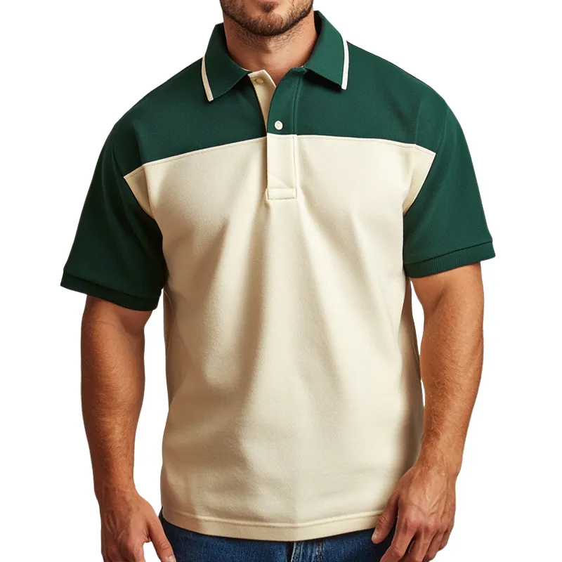 Men's Retro Casual Nostalgic Colorblock Baseball Short-sleeved Polo Shirt 25179049TO sold by Manly
