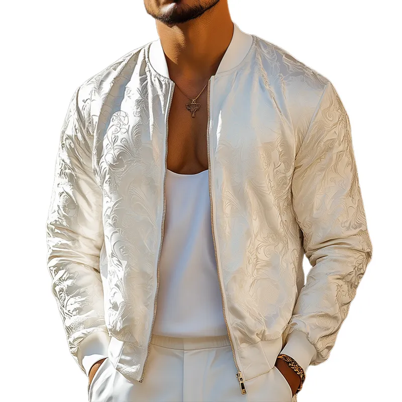 Men's Retro Casual Solid Color Jacquard Zipper Baseball Jacket 13396176TO sold by Manly