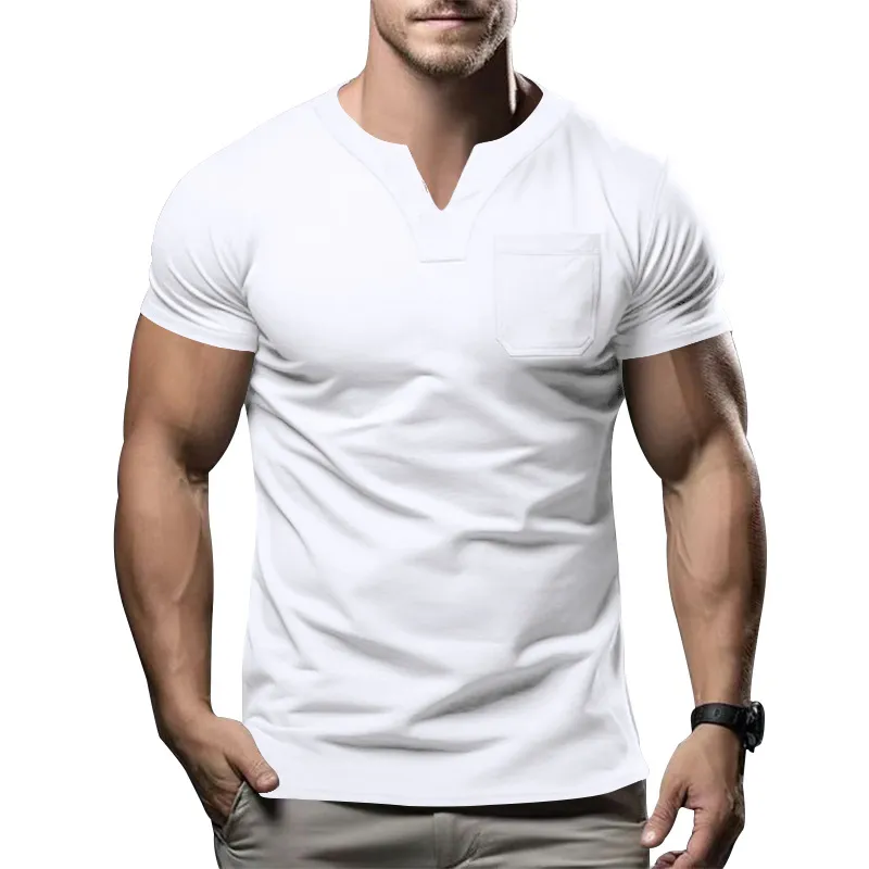 Men's Classic Casual Slim Fit V-Neck Pocket Cotton Short Sleeve T-Shirt 76237574K sold by Manly