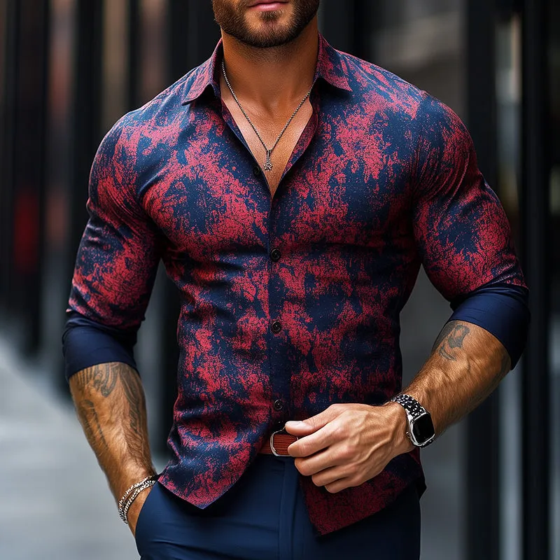 Men's Retro Casual Satin Printed Lapel Long Sleeve Shirt 32131827TO sold by Manly product image thumbnail 2