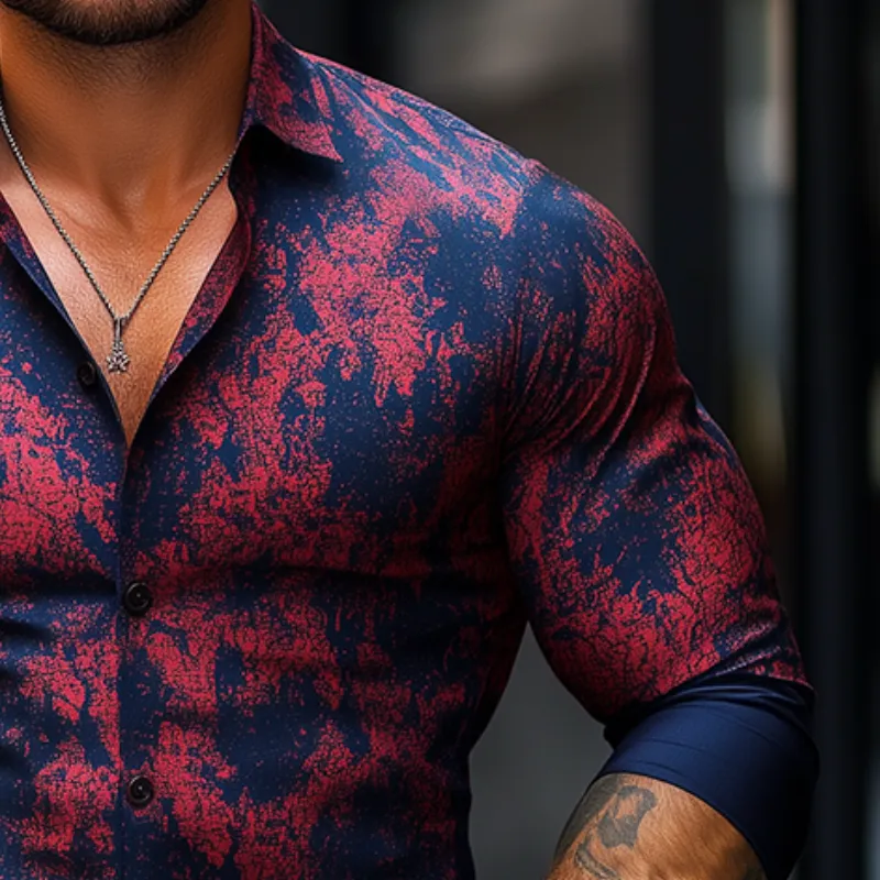 Men's Retro Casual Satin Printed Lapel Long Sleeve Shirt 32131827TO sold by Manly product image thumbnail 3