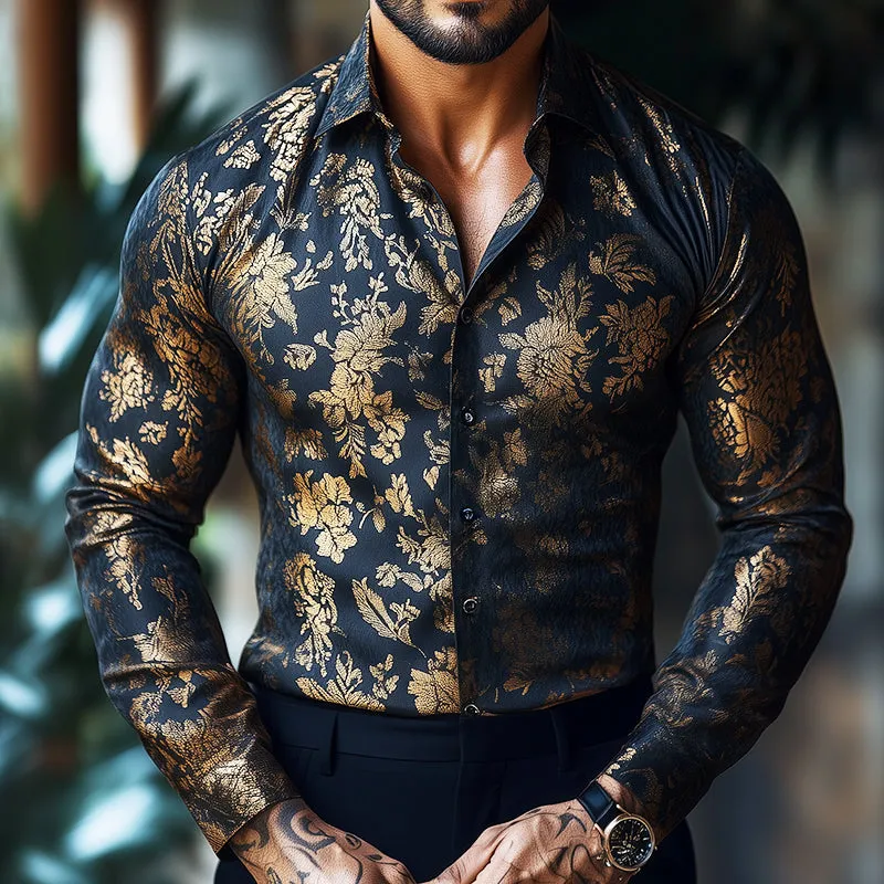 Men's Retro Casual Golden-plating Printed Lapel Long Sleeve Shirt 18474980TO sold by Manly product image thumbnail 2