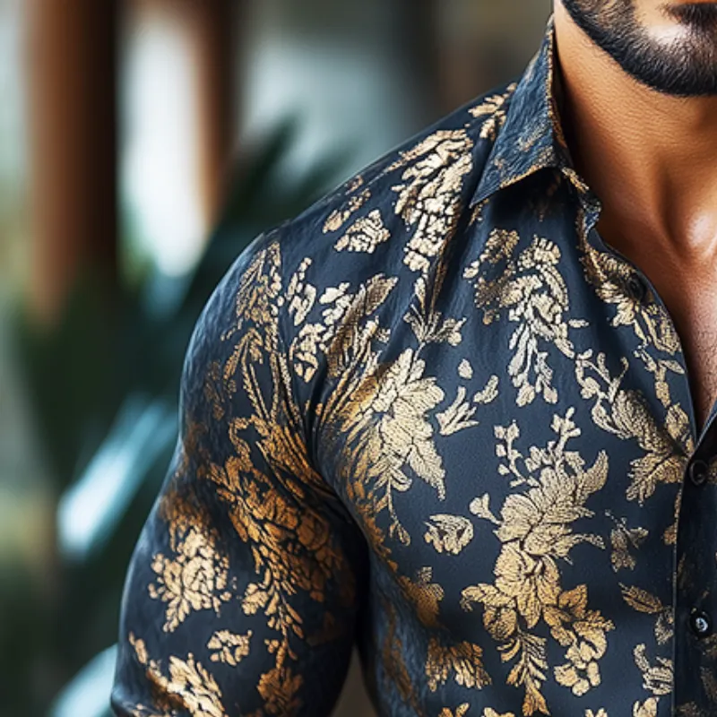 Men's Retro Casual Golden-plating Printed Lapel Long Sleeve Shirt 18474980TO sold by Manly product image thumbnail 3