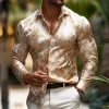 Men's Retro Casual Satin Printed Lapel Long Sleeve Shirt 81456750TO sold by Manly