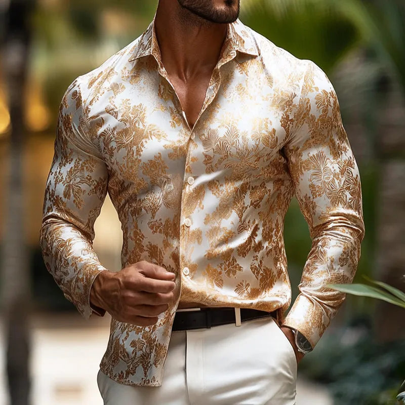 Men's Retro Casual Satin Printed Lapel Long Sleeve Shirt 81456750TO sold by Manly product image thumbnail 2