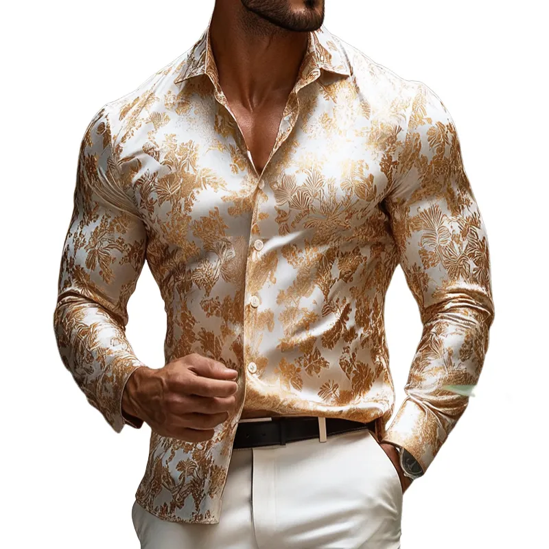 Men's Retro Casual Satin Printed Lapel Long Sleeve Shirt 81456750TO sold by Manly
