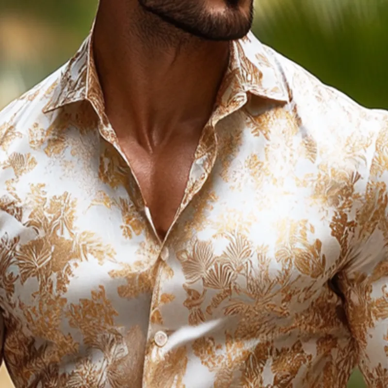 Men's Retro Casual Satin Printed Lapel Long Sleeve Shirt 81456750TO sold by Manly product image thumbnail 3