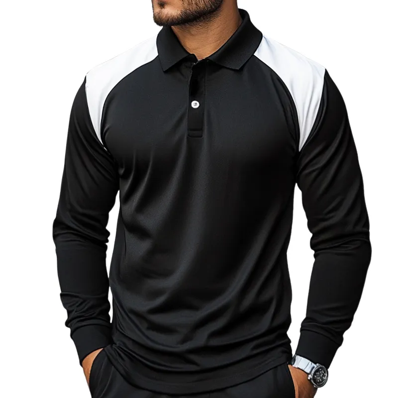 Men's Retro Casual Simple Colorblock Baseball Long-sleeved Polo Shirt 50006490TO sold by Manly