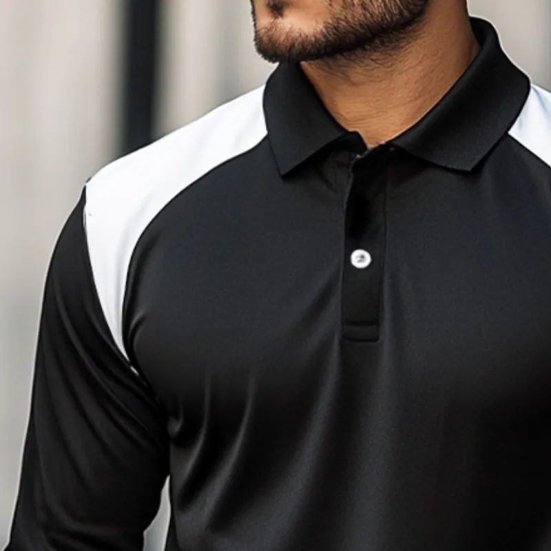 Men's Retro Casual Simple Colorblock Baseball Long-sleeved Polo Shirt 50006490TO sold by Manly product image thumbnail 3