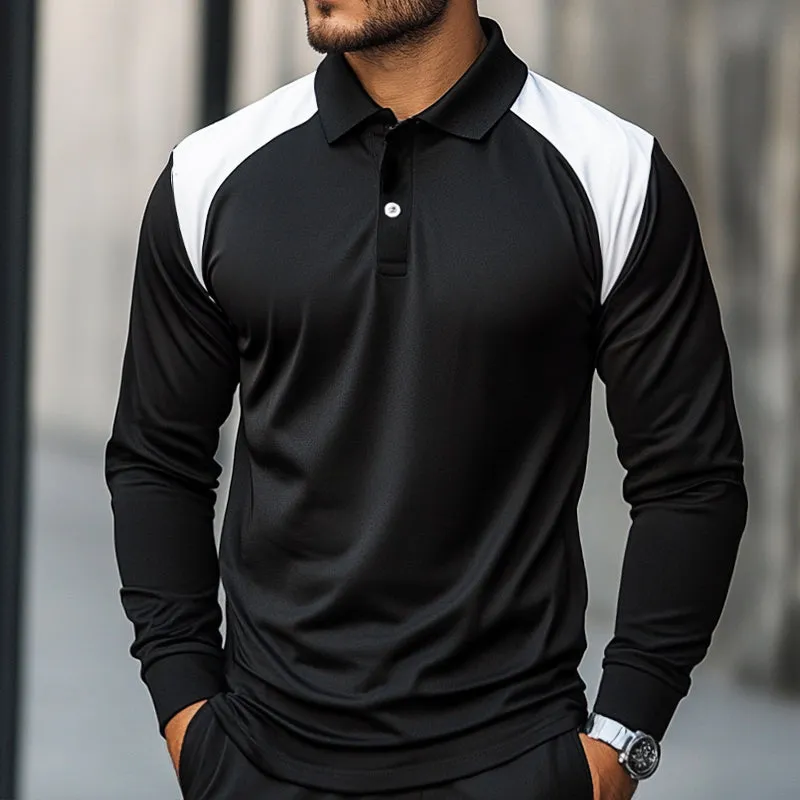 Men's Retro Casual Simple Colorblock Baseball Long-sleeved Polo Shirt 50006490TO sold by Manly product image thumbnail 2