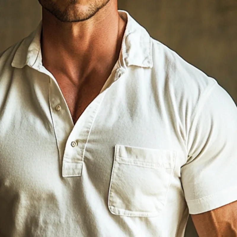 Men's Vintage Casual Solid Color Cotton Lapel Pocket Short Sleeve T-Shirt 02496626TO sold by Manly product image thumbnail 3