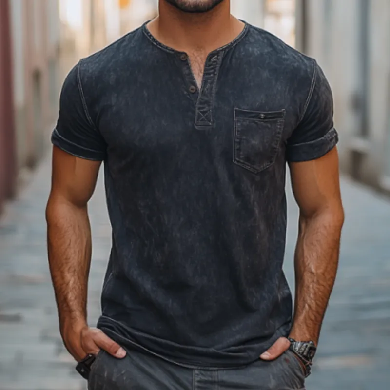 Men's Classic American Retro Casual slim Fit V-neck Distressed Short-sleeved T-shirt 50779422K sold by Manly product image thumbnail 4