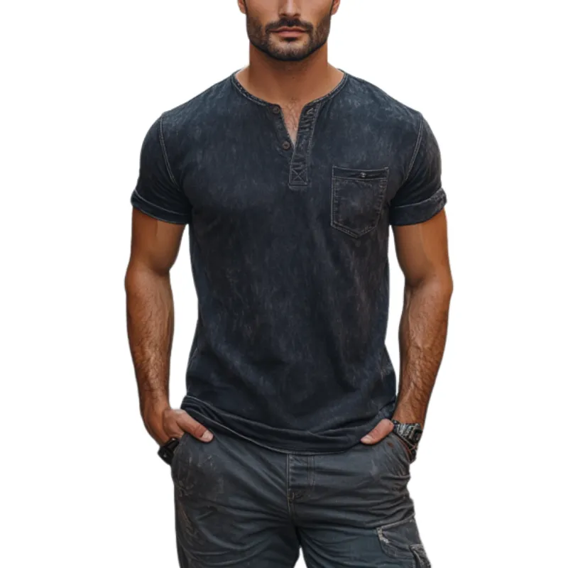 Men's Classic American Retro Casual slim Fit V-neck Distressed Short-sleeved T-shirt 50779422K sold by Manly