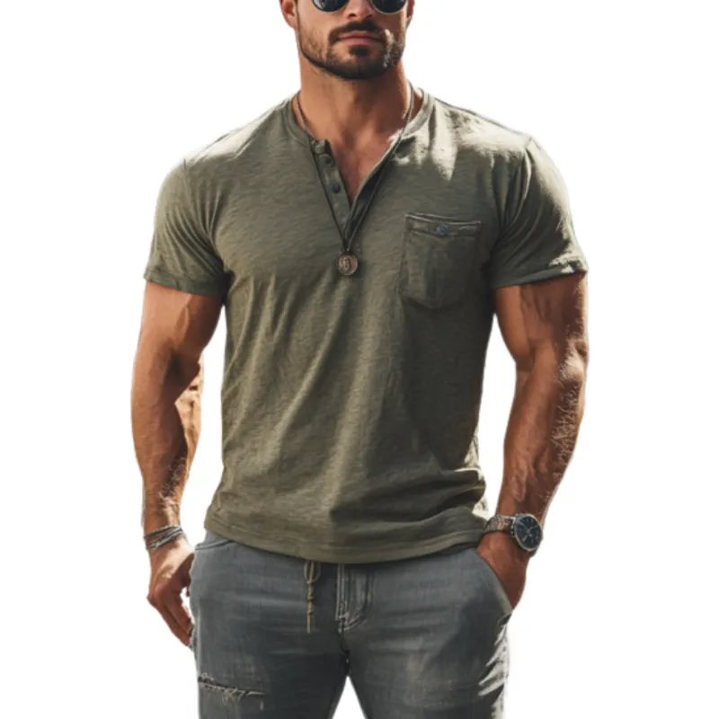 Men's Classic Casual Slim V-Neck Distressed Cotton Short-sleeved T-shirt 97717730K sold by Manly