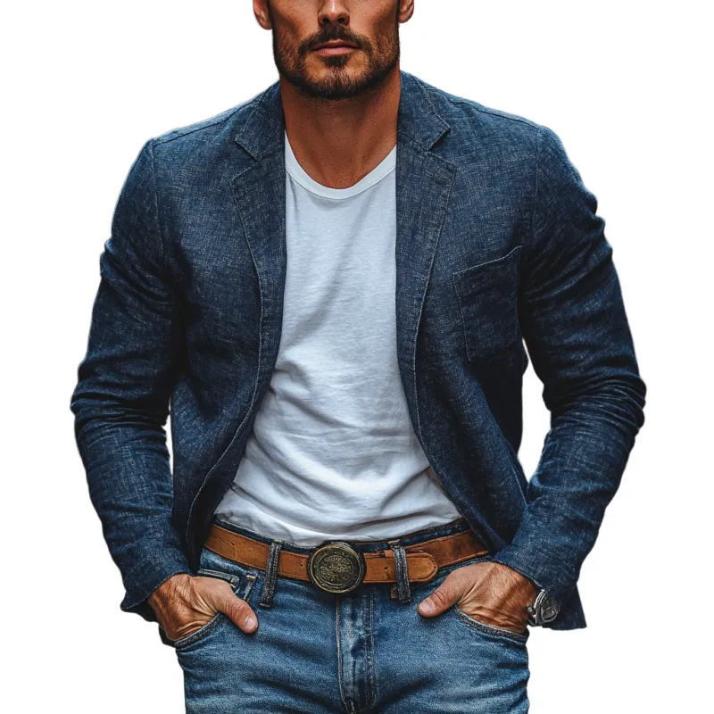 Men's Casual Linen Notch Lapel Patch Pocket Single-breasted Loose Blazer 42178335M sold by Manly