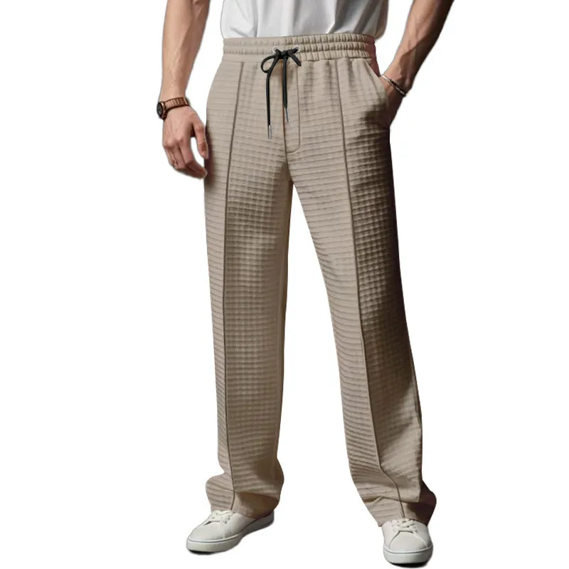 Men's Casual Waffle Elastic Waist Loose Straight Pants 08112374M sold by Manly