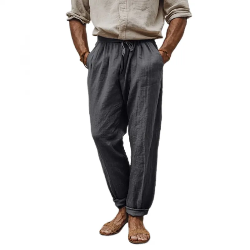 Men's Casual Linen Elastic Waist Loose Cuff Pants 11755573M sold by Manly