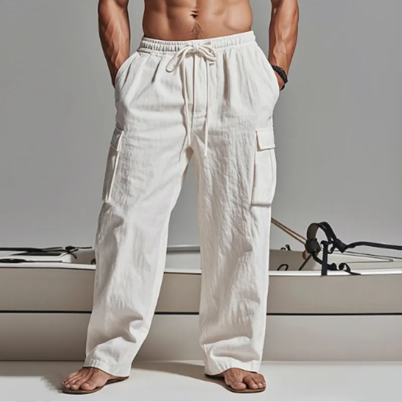 Men's Casual Linen Elastic Waist Multi-Pocket Loose Pants 26052282M sold by Manly product image thumbnail 2