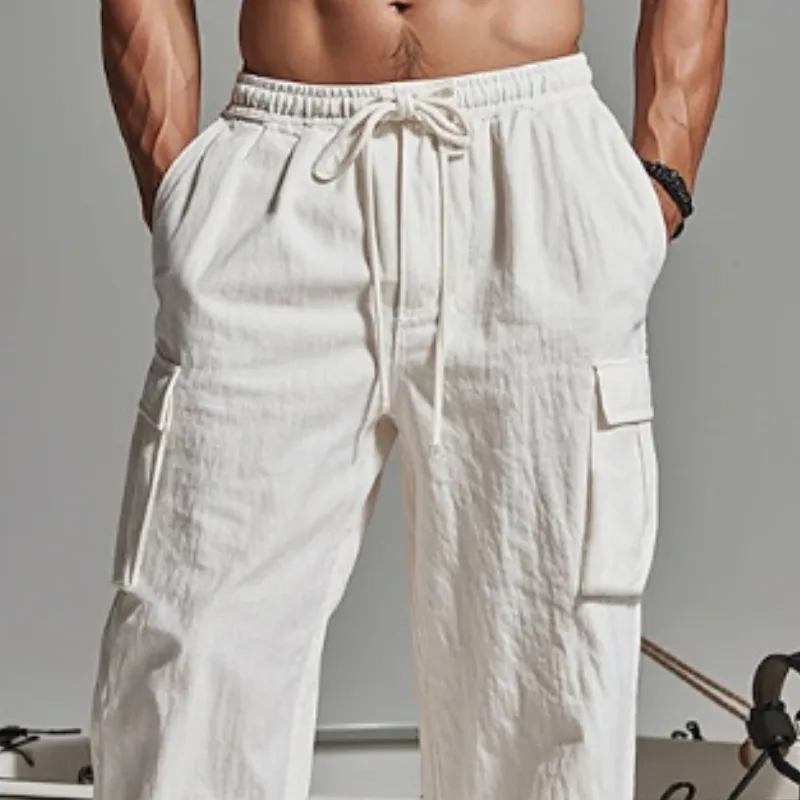 Men's Casual Linen Elastic Waist Multi-Pocket Loose Pants 26052282M sold by Manly product image thumbnail 3