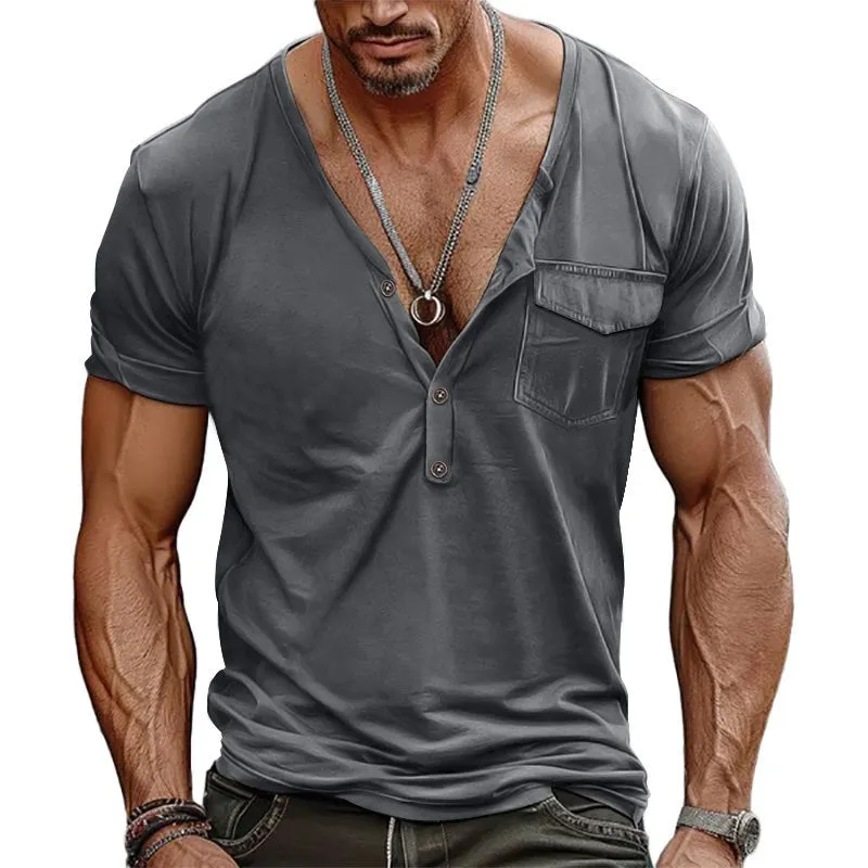 Men's Classic Casual Slim Fit Deep V-Neck Pocket Cotton Short Sleeve T-Shirt 29897522K sold by Manly product image thumbnail 2