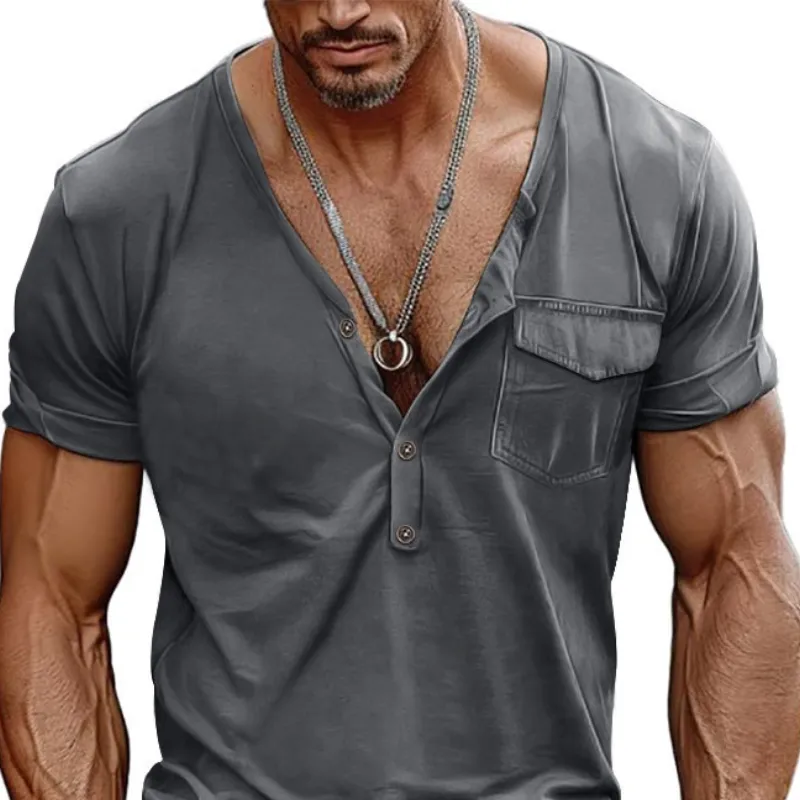 Men's Classic Casual Slim Fit Deep V-Neck Pocket Cotton Short Sleeve T-Shirt 29897522K sold by Manly product image thumbnail 4