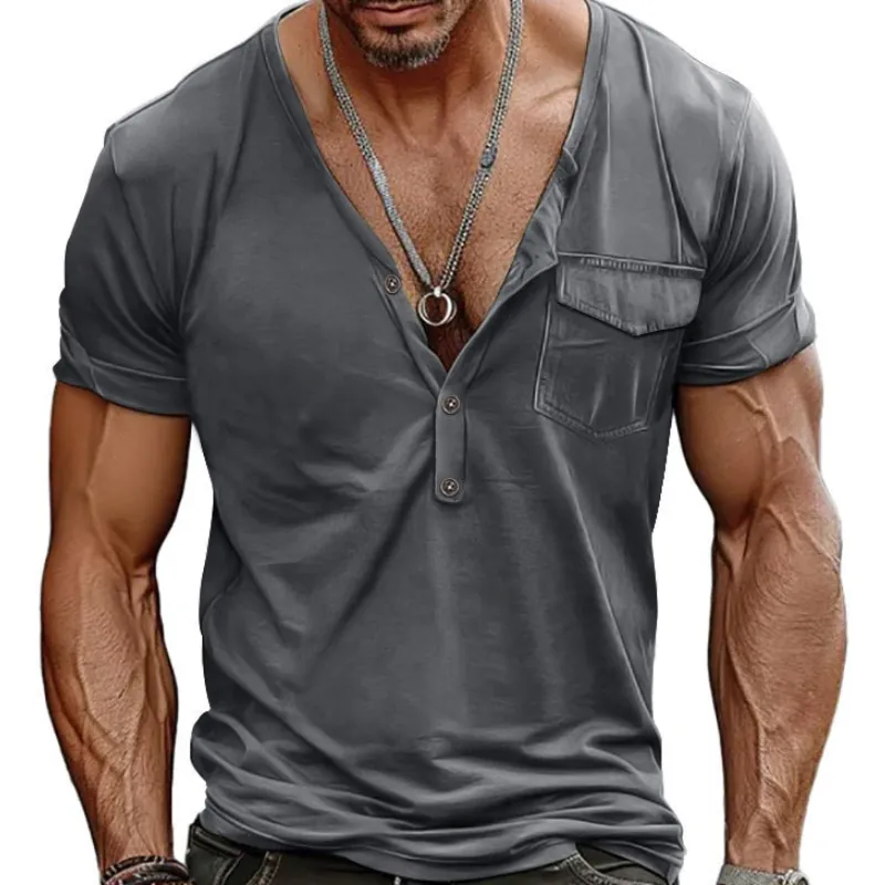 Men's Classic Casual Slim Fit Deep V-Neck Pocket Cotton Short Sleeve T-Shirt 29897522K sold by Manly product image thumbnail 3