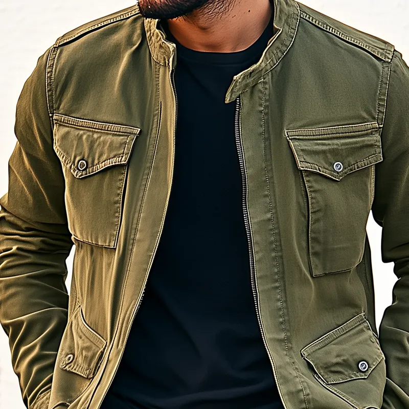 Men's Outdoor Washed Cotton Stand Collar Multi-pocket Cargo Jacket 80775169Z sold by Manly product image thumbnail 3