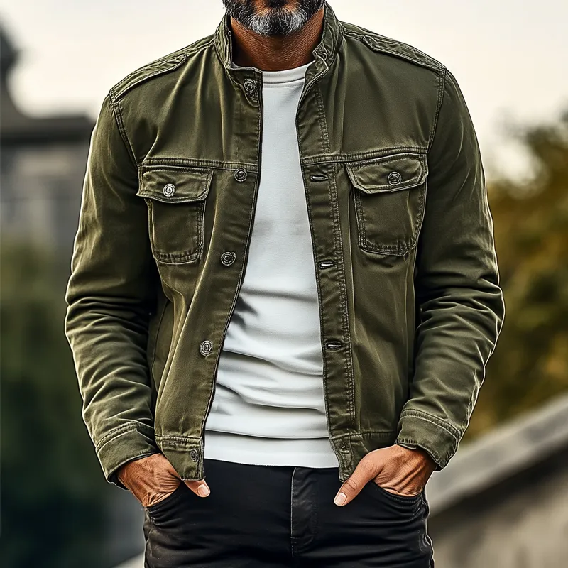 Men's Outdoor Washed Cotton Stand Collar Multi-pocket Cargo Jacket 33200250Z sold by Manly product image thumbnail 2