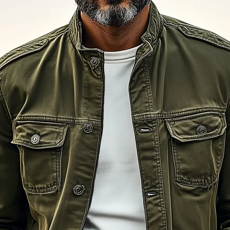 Men's Outdoor Washed Cotton Stand Collar Multi-pocket Cargo Jacket 33200250Z sold by Manly product image thumbnail 3