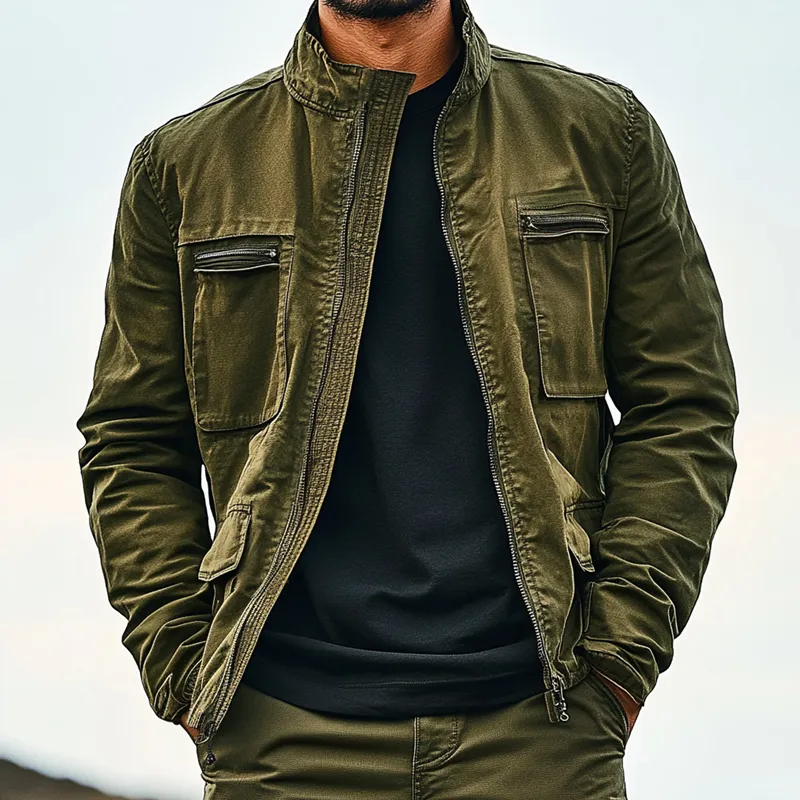 Men's Outdoor Washed Cotton Stand Collar Multi-pocket Cargo Jacket 78452569Z sold by Manly product image thumbnail 2