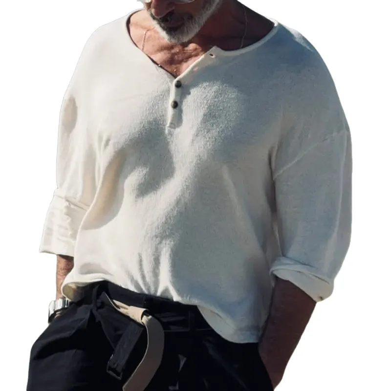 Men's Solid Color Knitted Henley Collar Long Sleeve Sweater 58712605Z sold by Manly